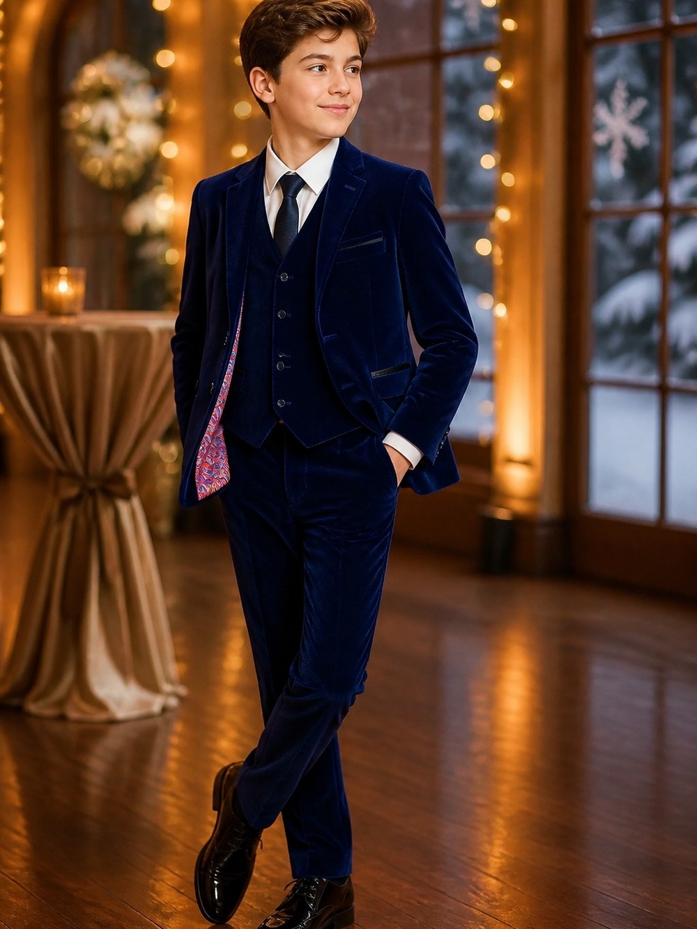 Isaac Mizrahi Boys Cobalt Velvet 3 Piece Suit Slim Fit Blazer Vest Pants Holiday
